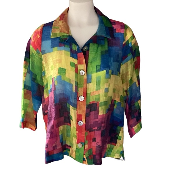 Terra blouse NEW button down shirt passion multicolored size MEDIUM - Picture 1 of 16